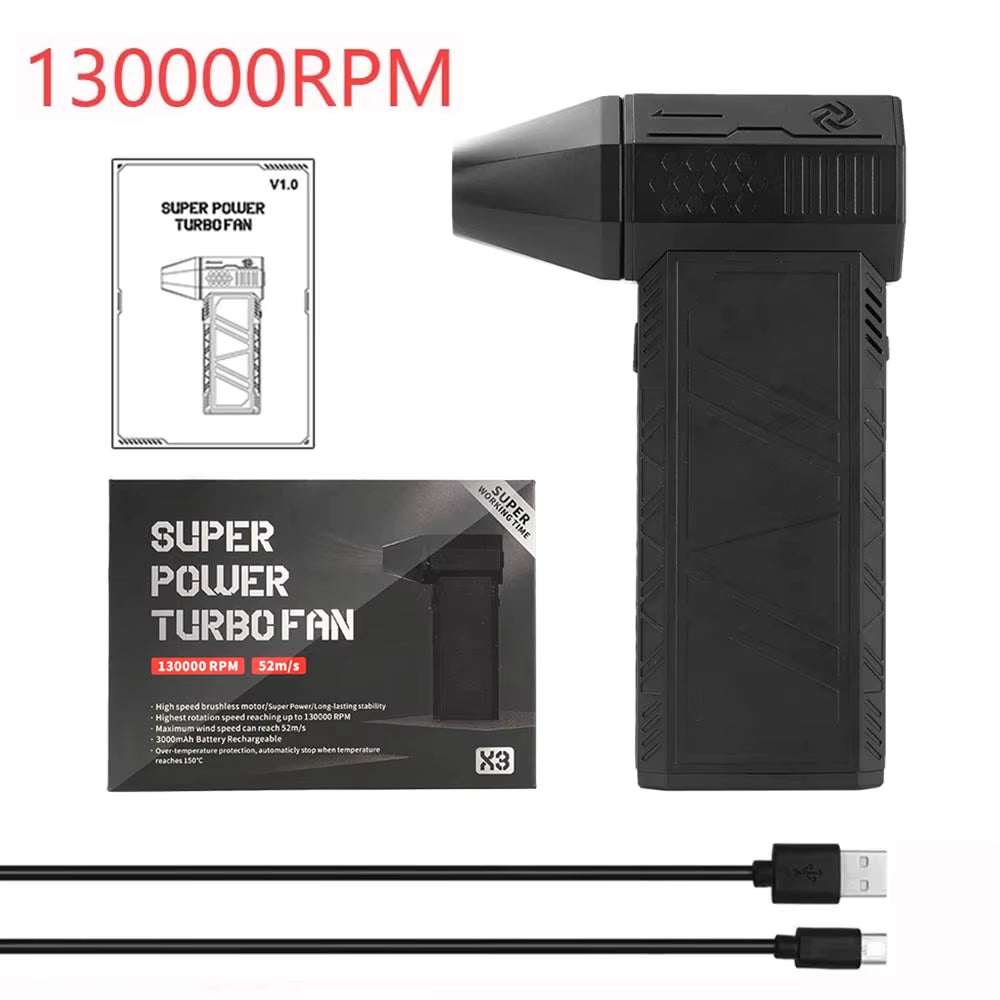 Mini Turbo Jet Fan Electric Air Duster with 1&3 Gear Adjustable Speed 130000RPM 52M/S Car Computer Cleaning Blower Tool Kit