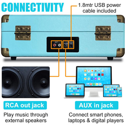 NNEDSZ Blue Retro Briefcase Vinyl Record Player Suitcase 3 Speed Turntable Stereo Christmas